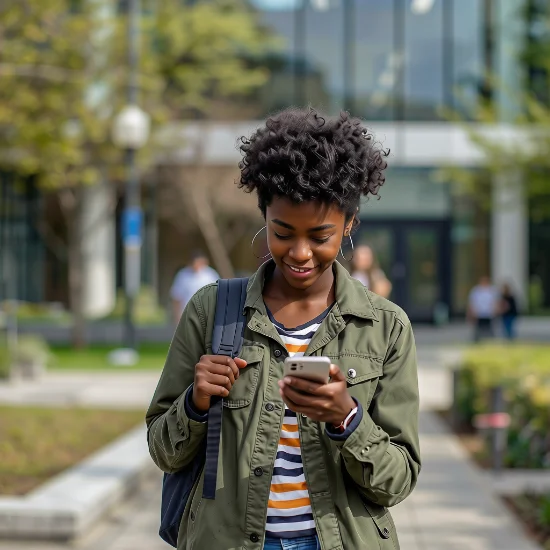 Student on campus checking a transfer